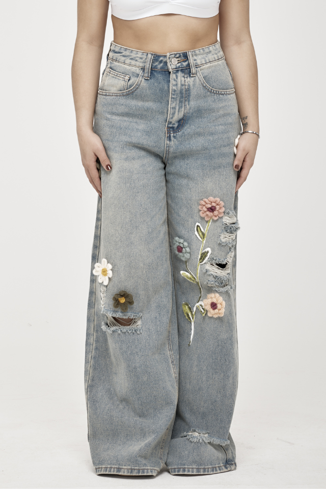 Jeans Ricami Floreali