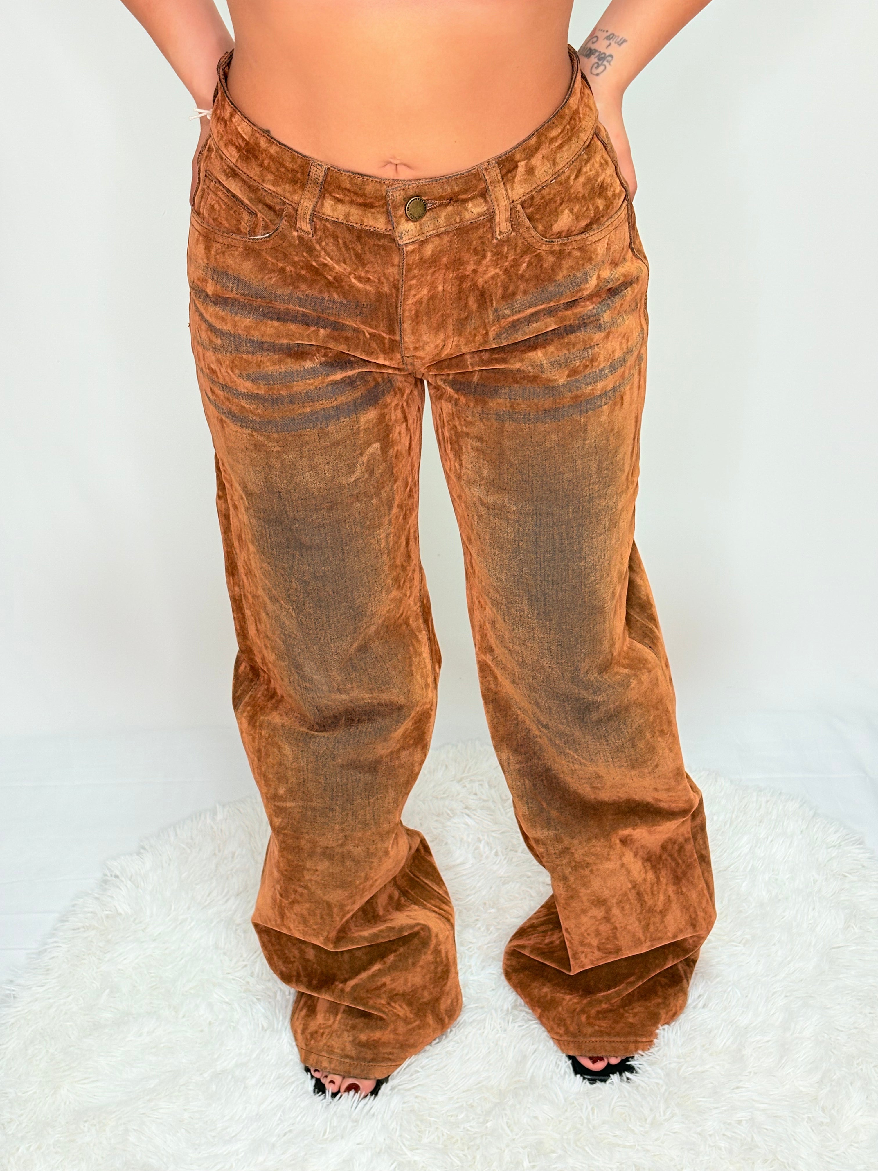 Velvet Brown Wide Jeans – Pantaloni effetto velluto lavato marrone bruciato | No Art Boutique