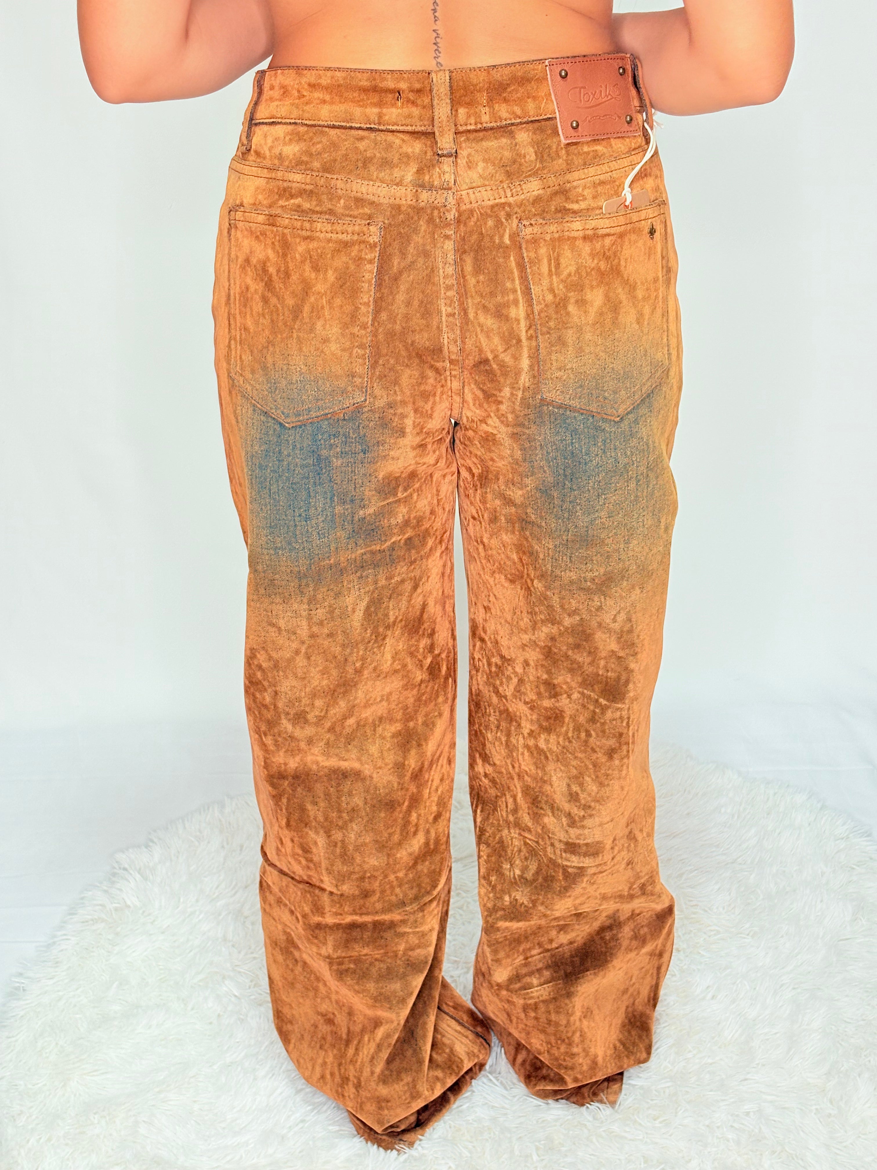 Velvet Brown Wide Jeans – Pantaloni effetto velluto lavato marrone bruciato | No Art Boutique